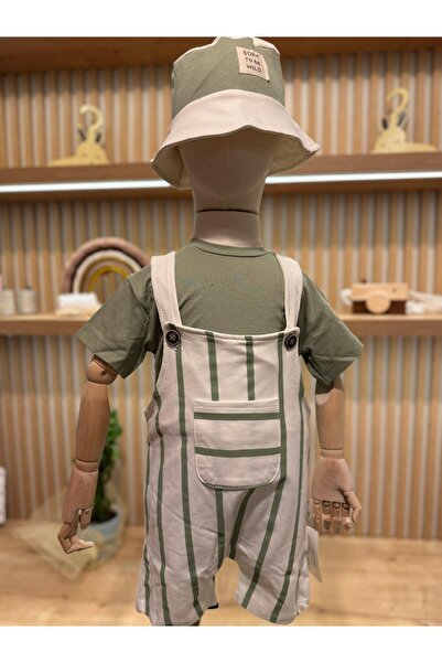 NİSASİNA Şapkalı Çizgili Erkek Çocuk Salopet Takımı