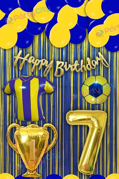 Party City Yellow Navy Blue 7Th Birthday Ornament Set – Party Ornament, Balloon, Banner, Foil Balloons