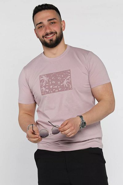 MİSHAR İTALİA Ανδρικό μπλουζάκι με στάμπα με λαιμόκοψη Açıklila