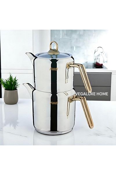 FMS Cylinder Large Size Steel Teapot Gold (1.5 L - 3 L)