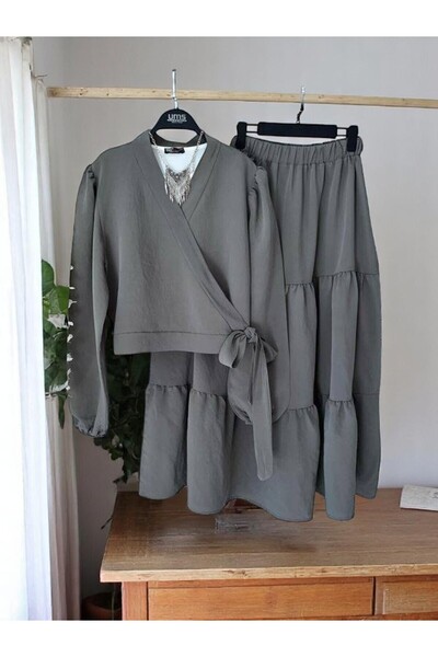 TCN ŞAHİN YAN BAĞLAMA BOLEROLU KAT KAT ETEKLİ İKİLİ TAKIM 1627