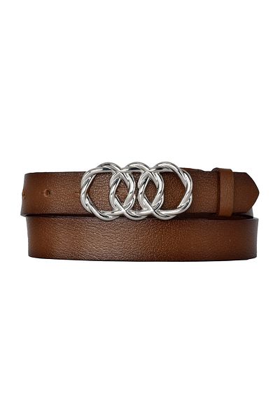 GoDeri Leather, Silver Knitted Buckle 3 Cm Brown Women's Belt=3cm-kdn-46