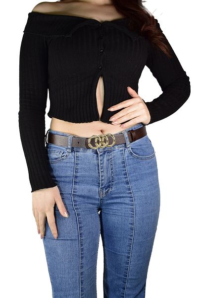 GoDeri 100% Genuine Leather, Gold Knit Buckle 3 Cm Dark Brown Women's Belt; Dress, Trouser Belt = kdn-45