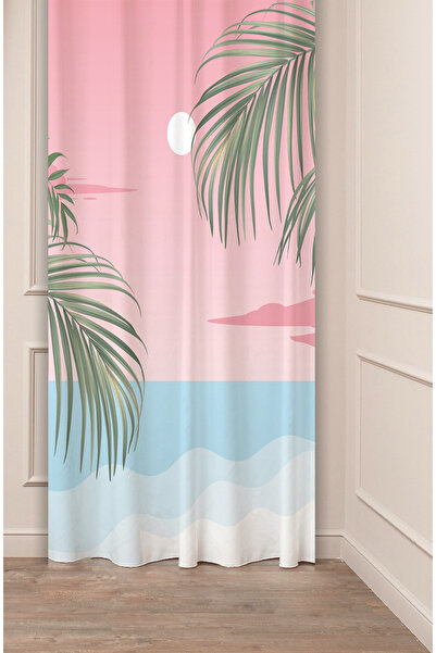 GREENDECOR Palm Leaf Sea Sun Pink Bohemian Patterned Special Design Digital P...