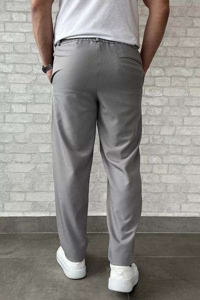 MİSHAR İTALİA Gray Men's Double Leg Waist Tied Fabric Trousers