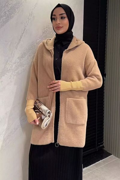 julude Μπισκότο με κουκούλα με φερμουάρ Yumoş Νήματα Hijab Ζακέτα
