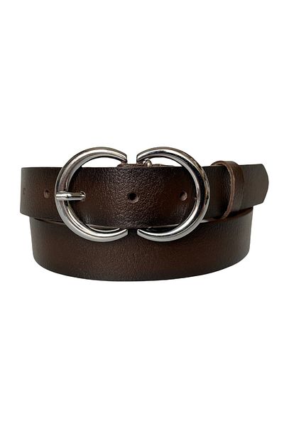 GoDeri 100% Genuine Leather Silver C?Dark Brown Thin Women's Belt with Buckle, 3cm=3cm-kdn-06