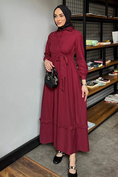 julude Μπορντό Φόρεμα Hijab με μισό κουμπί στο πλάι