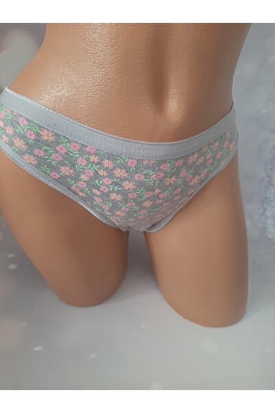 Butik Gri çiçekli beli lastikli tutku rahat kullanışlı kadın külot