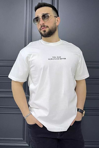 MİSHAR İTALİA Ανδρικό μπλουζάκι με στάμπα σιλικόνης με λαιμόκοψη σε κρέμα