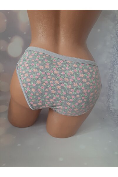 Butik Gri çiçekli beli lastikli tutku rahat kullanışlı kadın külot