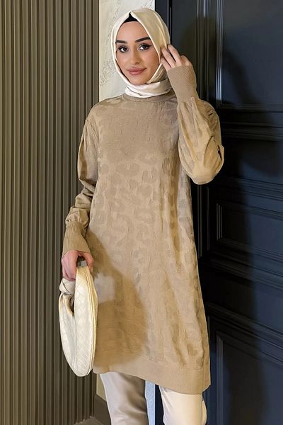 julude A.mink سترة حجاب منقوشة بياقة دائرية
