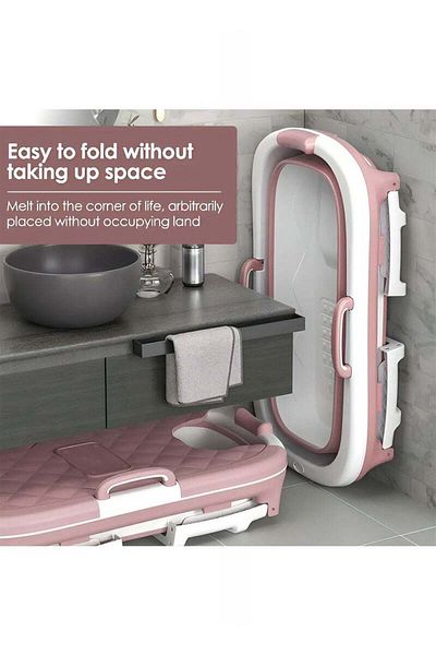 Taimi Large Foldable Bathtub for Adults and Kids, Space-Saving Design with Cover -Pink 138x62x52cm