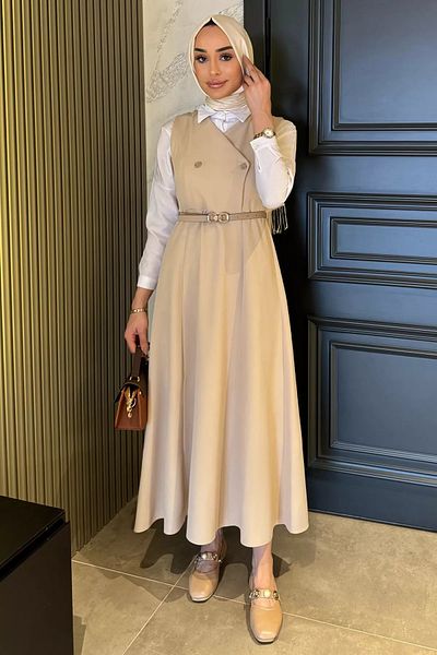 julude Φόρεμα Hijab Gilet με πέτρινη ζώνη