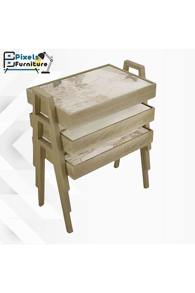 PixelsFurniture Pixel Furniture 3-Piece Rectangular Coffee and Tea Serving Table Set, Turkish Made