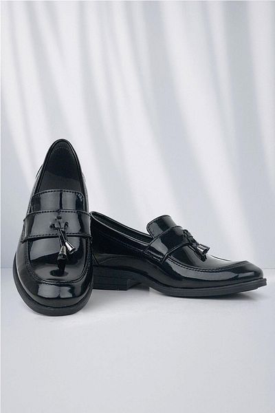 Rakerplus Loafer Pantofi clasici pentru copii pentru bărbați din piele lacuită neagră