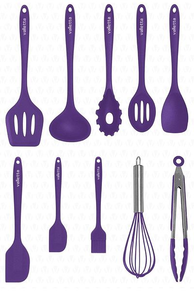 STOREMAX Jvnnastore Salvatore 10 Piece Purple Heat Resistant Fireproof Non-Stick Silicone Spatula Set - Vlt11