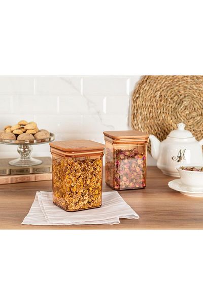 STOREMAX Sellbuystore Coco Kaviera 1000ml Wooden Lid Storage Container 2 Pcs 1053513