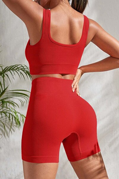 CGDI Women's Red Thick Strap High Waist Shorts Nightgown Set