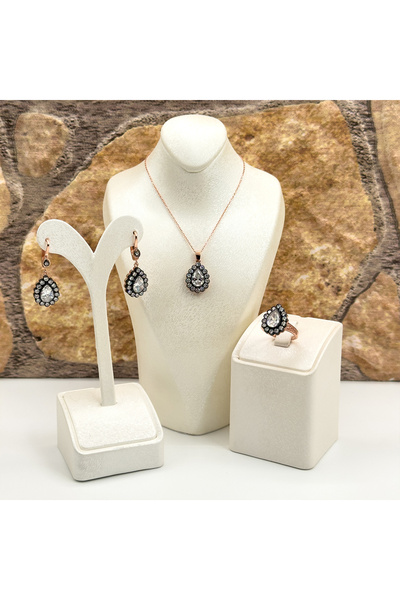 Livora Jewelry Elmas Montür Rosegold Damla Gümüş Set Takım - LVRSET06