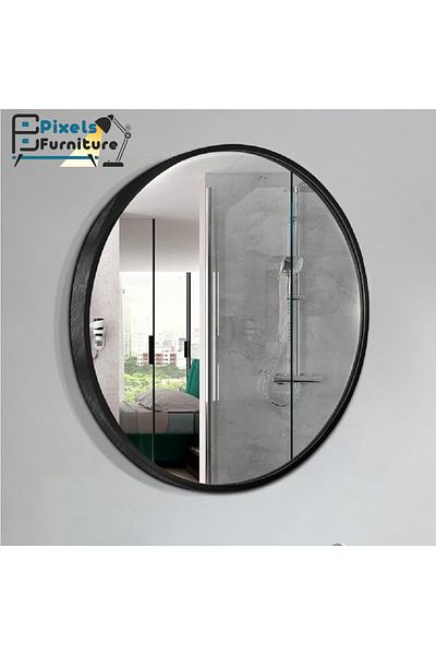 PixelsFurniture Pixel Furniture Round Wall Mirror with Aluminum Metal Frame for Living Room, Entryway, Dressing Room 60cm Black