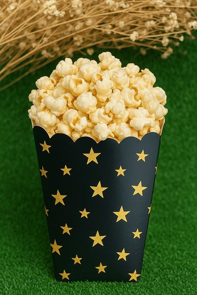 Emtory Home 8-Piece Black Gold Gilded Corn Box - Popcorn Box - Birthday Treat Gift - Christmas Part