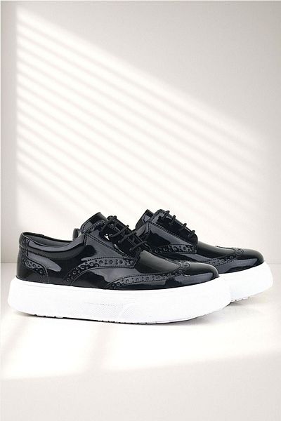 Rakerplus Pantofi clasici pentru copii Oxford cu talpă albă din piele neagră