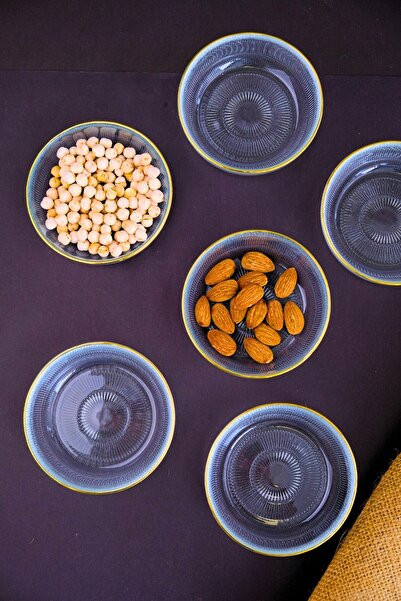 tabakevi Plate House Gold Gilded Breakfast Glass Bowl 10cm 6 Pcs 1281