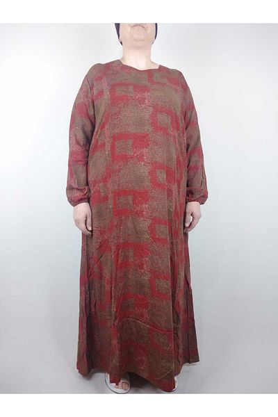 YAŞAR TRİKO Women's Tile Pentagonal Collar Long Sleeve Sleeve Ankle Elastic Summer Viscose Long Dress Pulls 2 cm Water