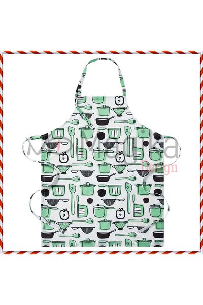Magika Design Md Rınnıg Waterproof Kitchen Apron, White-Green, 69X85 cm