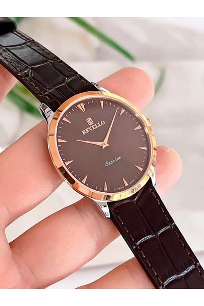 Revello RV.1.12.12 Revello Swismade 3.9 mm Leaf Model Leather Band 5 Atm Water Resistant Men's Wristwatch
