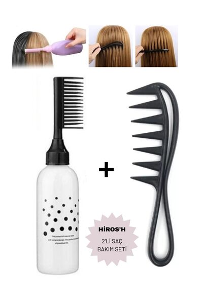 HİROS'H Taraklı Saç Boyama Bakım Kremi Yağı Şampuan Uygulama Şişesi ve Saç Aç...