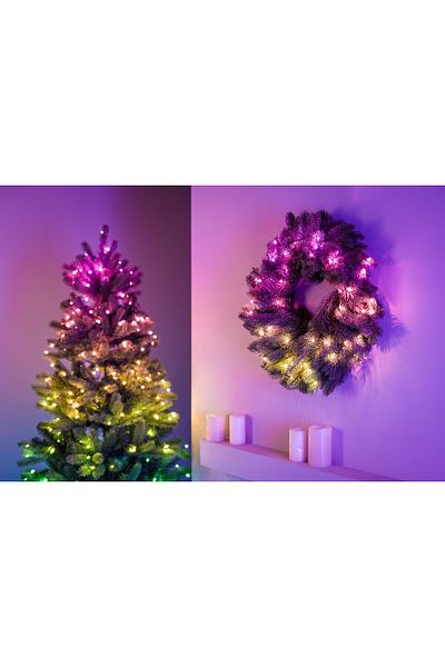 Twinkly Twinkly Premium Pre-Lighted Christmas Wreath, 60cm, 50 RGB LEDs, App Control, IP2