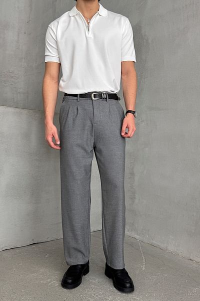 HYMAN Men's Pleated Baggy Pattern Fabric Trousers