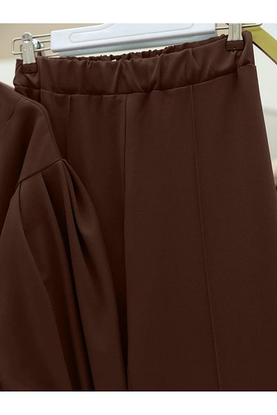 MACMODA Belted Waist Cross Collar Balloon Sleeve Suit Double Fabric
