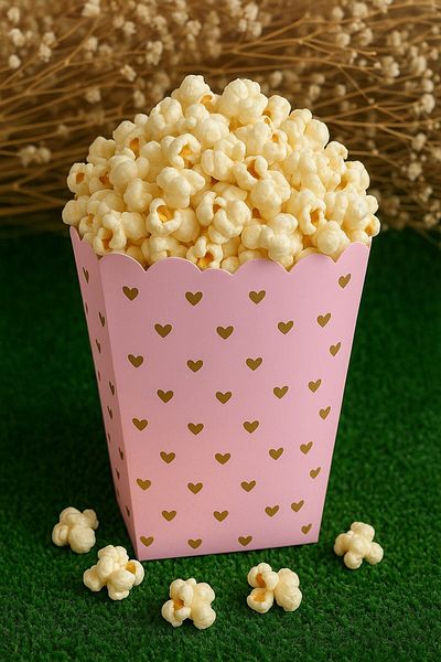 Emtory Home Pink Corn Box with 8 Hearts - Popcorn Box - Birthday Treat Gift - Medium Size