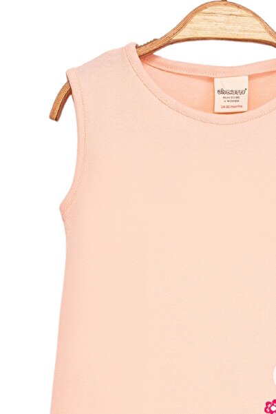 Divonette Φόρεμα για κορίτσια χωρίς μανίκια από βαμβακερό χρώμα σομόν με λουλουδάτο σχέδιο με βολάν στο κάτω μέρος της φούστας