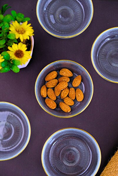 tabakevi Plate House Gold Gilded Breakfast Glass Bowl 10cm 6 Pcs 1281