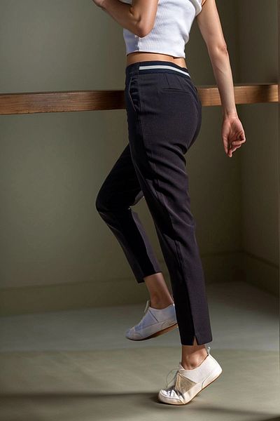 bacc Women's Black High Waist Band Striped Pencil Pants Bcbsk-25700-3186