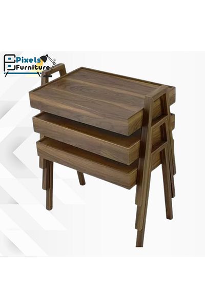 PixelsFurniture Pixel Furniture 3-Piece Rectangular Coffee and Tea Serving Table Set, Turkish Made