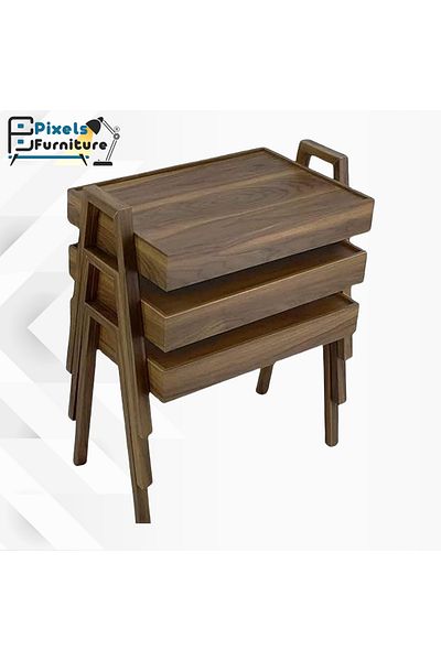 PixelsFurniture Pixel Furniture 3-Piece Rectangular Coffee and Tea Serving Table Set, Turkish Made