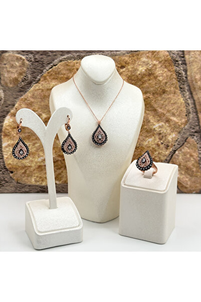 Livora Jewelry Elmas Montür Rosegold Damla Gümüş Set Takım - LVRSET08