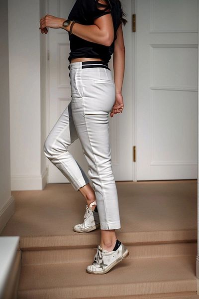 bacc Women's Ecru High Waist Band Striped Pencil Pants Bcbsk-25700-3186