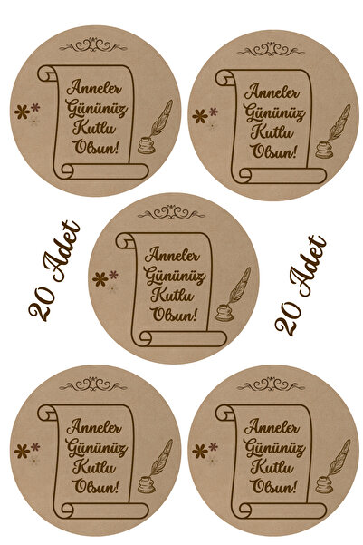 Dekals 20 Adet Sticker Anneler Günü Temalı Hediye Poşeti Etiketi Küçük Boy