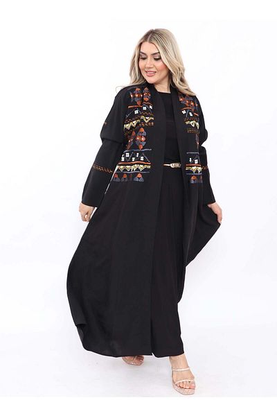 Generic Black abaya with classic embroidery on the front and sleeves