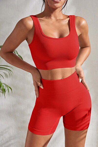 CGDI Women's Red Thick Strap High Waist Shorts Nightgown Set