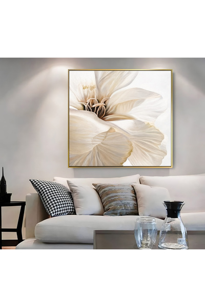 Harikabirev HARİKABİREV|METAL ÇERÇEVELİ KANVAS TABLO KREM ÇİÇEK MODELİ 02 |CKKARE