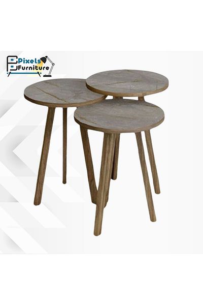 PixelsFurniture Pixel Furniture 3-Piece Round Coffee and Tea Serving Table Set, Grey Marble