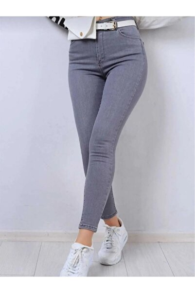 TugsatTasarTekstil Висока талія, сірий колір, вузькі штанини, супер-обтисля посадка, жіночі штани, що роблять фігуру стрункішою, один розмір.