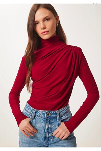 cadsy Sandy Balıkçı Yaka Drapeli Bordo Bluz